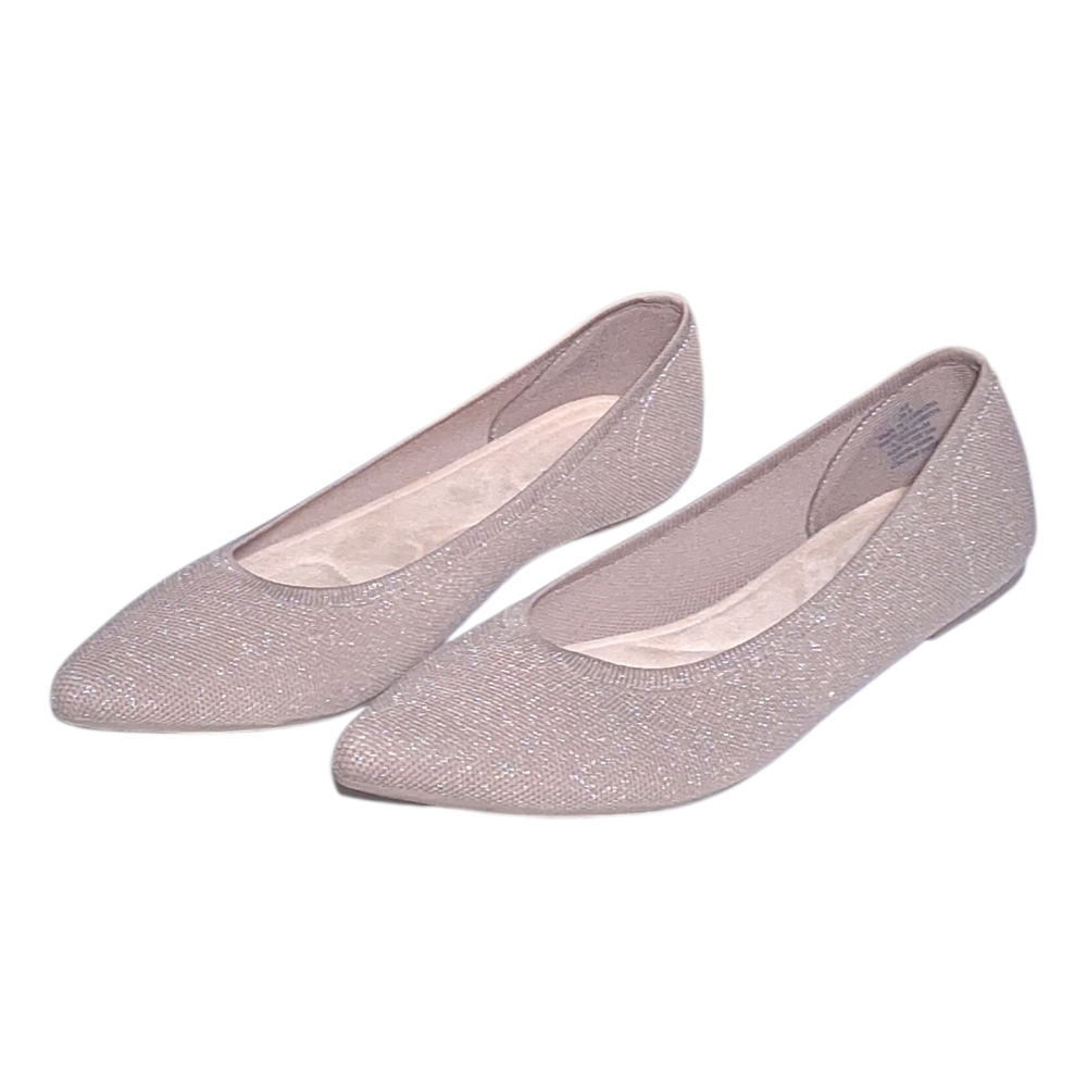 Old Navy Soft - Knit Pointed Toe Ballet Flats Nude Shimmer Finish US Size 9.5